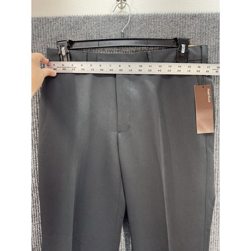 Perry Ellis Dress Pants Mens 33x30 Carbon Gray Pinstripe Polyester Slacks NWT - Picture 3 of 10